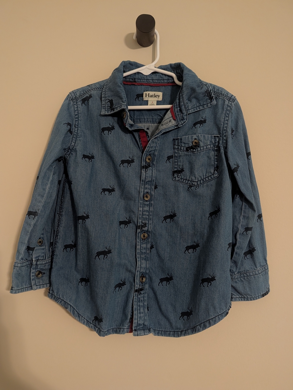 Hatley Denim Button-Up Shirt with Black Moose Print